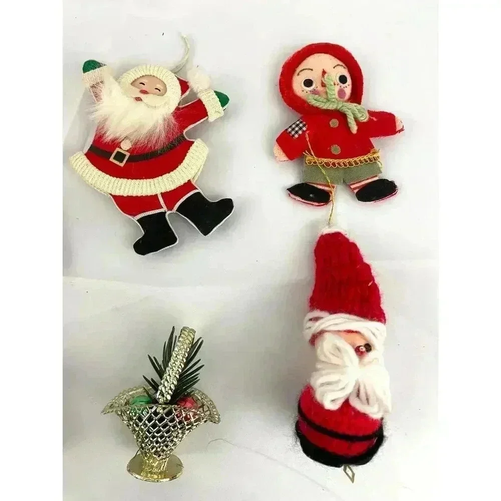 10x VTG Holiday Ornaments Christmas Santa Sleigh Wooden‎ Figures Collectibles